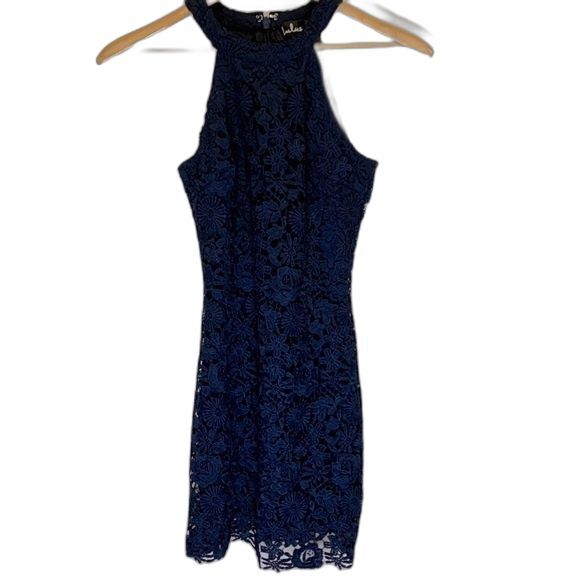 Lulus NWOT Love Poem Navy Lace Halter Neck Mini Cocktail Dress Size XS - Picture 3 of 12